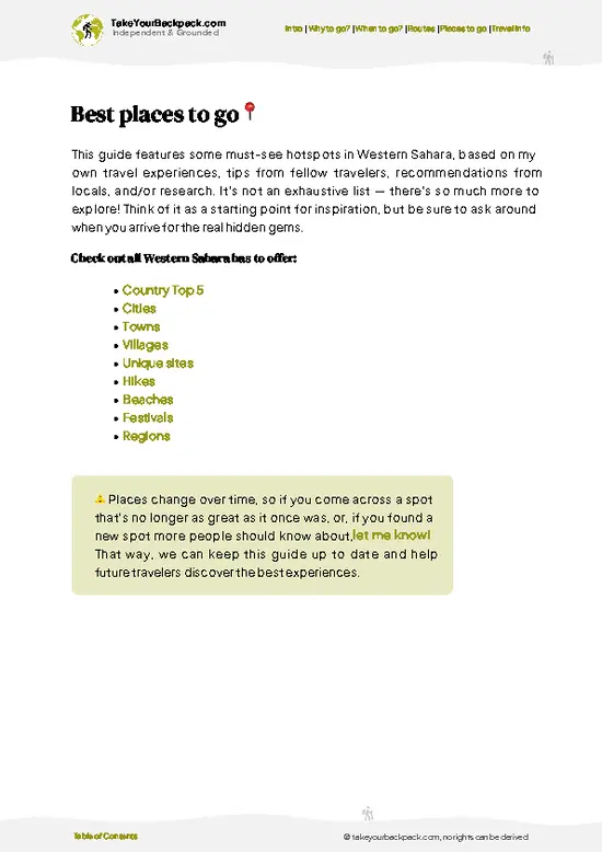 example page 5 from our offline Travel Guide for Western Sahara